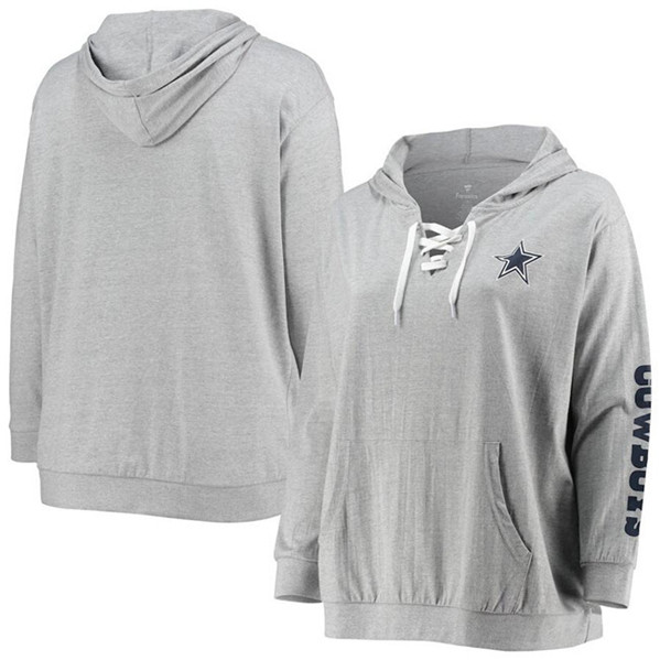 Women's Dallas Cowboys Heathered Gray Lace-Up Pullover Hoodie